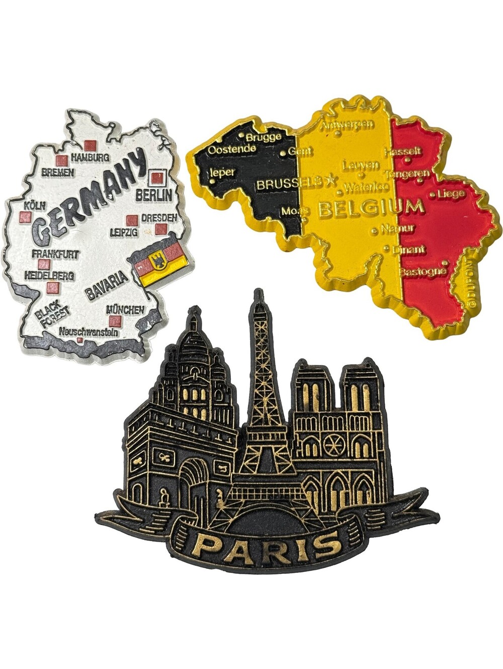 3 pc Magnet Lot Germany Map - Belgium Map - Paris Eiffel Tower - Europe Travel
